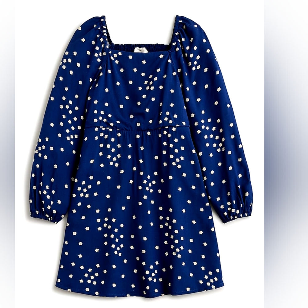 Crewcuts girls floral square neck long sleeves dress, 10, blue